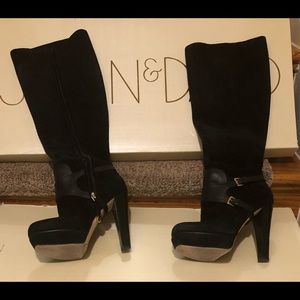 Joan & David size 7 Nused, worn 2-3 times in the box platform tall suede boots.